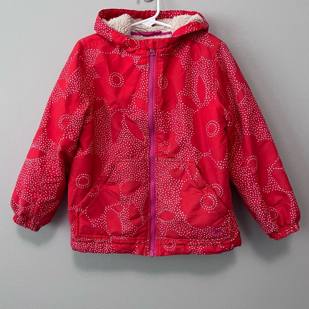 Mini Boden Red Sherpa Lined Hooded Jacket Size 5-6y